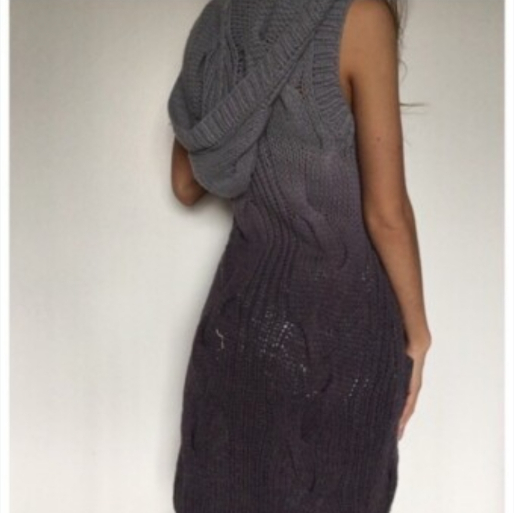 Free People Wool Blend Cable Knit Hooded Duster Cardigan Small/Med Ombre Tie Dye - Picture 13 of 13